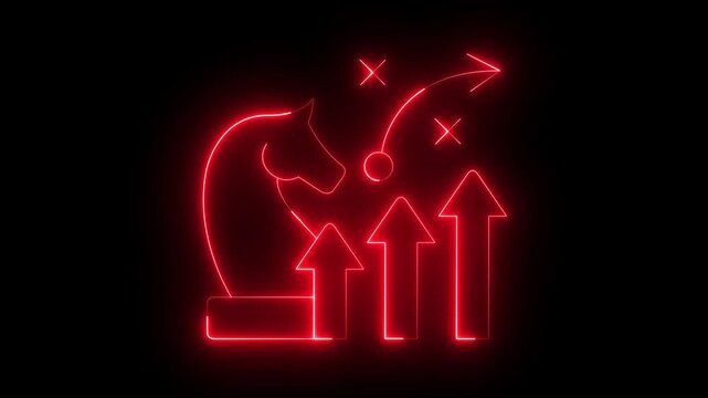 glowing neon business growth strategy icon isolated on black background. Business strategy icon. growth planning and corporate management concept. Data chart, analysis. 4k video animation.