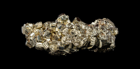 Fototapeta premium Natural Pyrite Mineral Specimen Isolated on Black Background