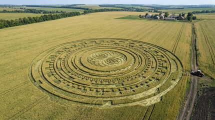Crop circle in wheat field
