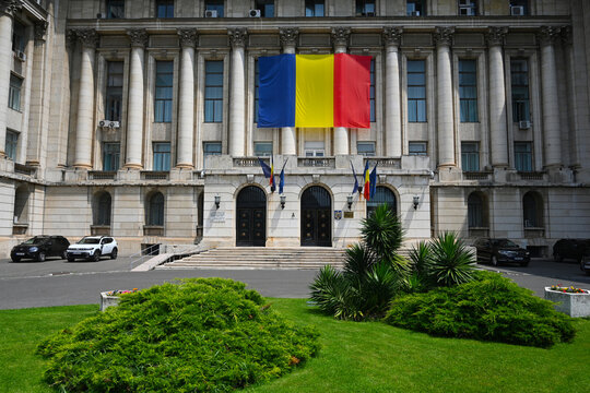 Bucharest, Romania - June 13, 2025: The Interior Ministry Palace building on Revolution Square in Bucharest.