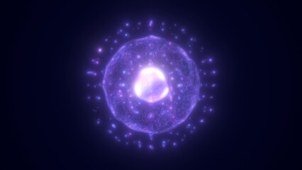 Blue energy glowing sphere futuristic atom from electric magic particles and energy waves background