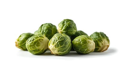 Fototapeta premium A pile of fresh Brussels sprouts on a white background