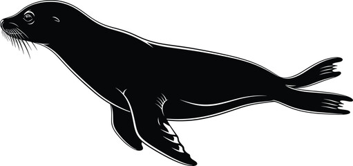 Sea lion silhouette swimming marine animal ocean wildlife illustration aquatic mammal vector design isolated on white background © Bappi Creatives
