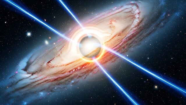 Stunning Black Hole Accretion Disk & Blazing Cosmic Jets in Spiral Galaxy Core - Deep Space Astrophysics