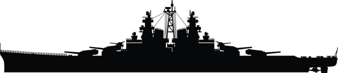 Battleship silhouette vector illustration military warship naval vessel armed navy ship isolated on white background defense maritime design © Bappi Creatives