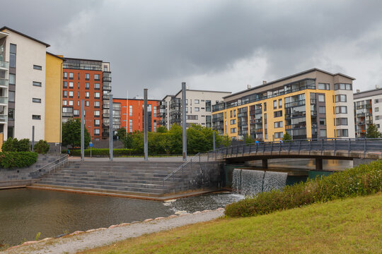 Modern resindential buildings, living block district. Aurinkolahti, Vuosaari, Helsinki, Finland.