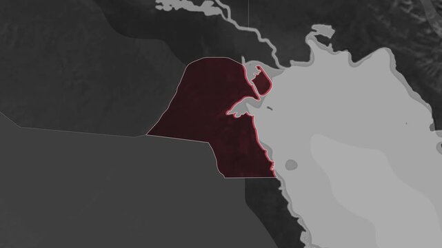 Zooming In on Kuwait on a Dark World Map
