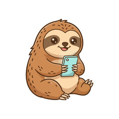 Fototapeta premium Cute cartoon sloth holding a smartphone, enjoying digital communication and connection