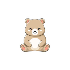 Fototapeta premium Cute cartoon bear illustration, a friendly teddy bear sitting with a happy smile, perfect for children's designs and playful themes