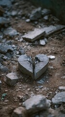 Broken Heart-Shaped Stone on Rocky Ground