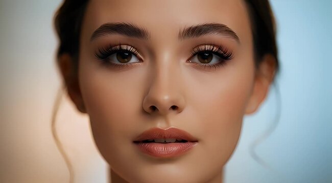 Woman with Professional Makeup and Clean Expression.