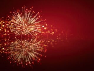 Fototapeta premium gold fireworks reflection on glass isolated on a red background