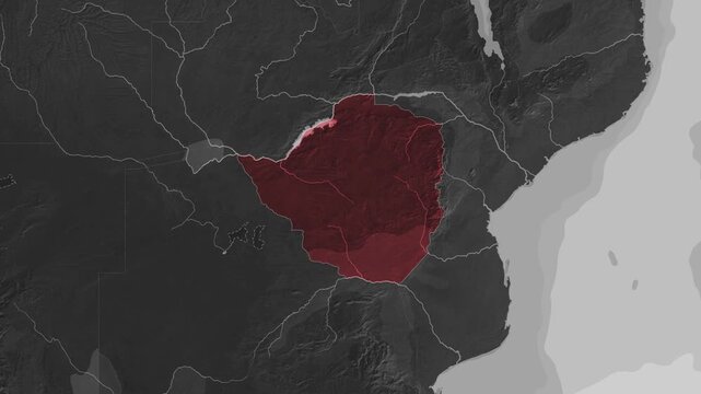 Zooming In on Zimbabwe on a Dark World Map