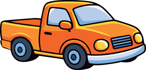 Cute cartoon-style orange pickup truck illustrated in a colorful flat vector design. © Baby AI