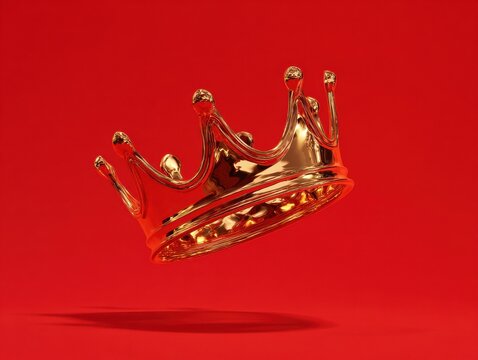 gold crown floating isolated on a red background