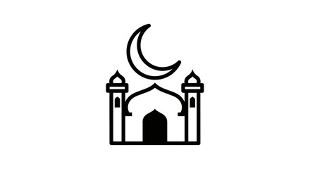Obraz premium Islamic Mosque Icon with Crescent Moon and Star