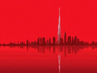 silver skyscraper skyline silhouette isolated on a red background