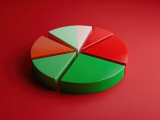 Obraz premium green pie chart business isolated on a red background