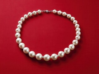 Fototapeta premium white pearl necklace isolated on a red background