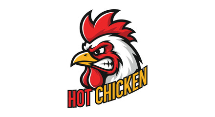 A cartoon chicken head with an angry expression and the words 'HOT CHICKEN' written below it © Fezi
