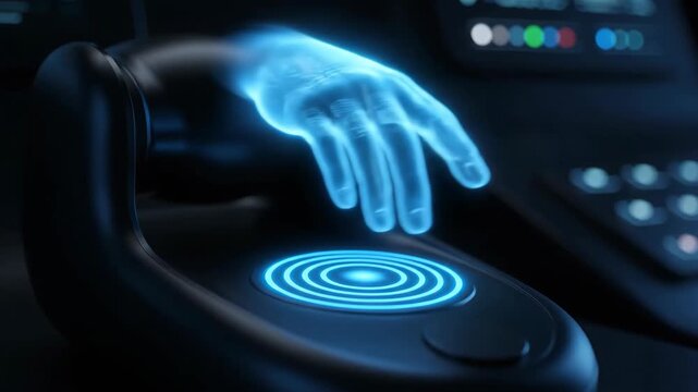 Futuristic Holographic Hand Interacting with Glowing Interface.