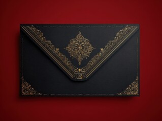Fototapeta premium black and gold elegant invitation card isolated on a red background