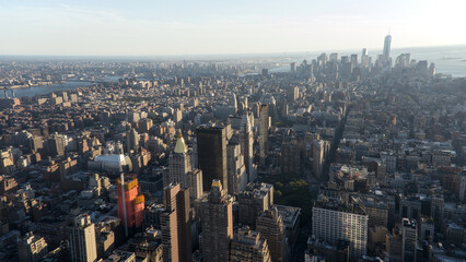 Fototapeta premium Aerial View of Lower Manhattan with Hudson River and One World Trade Center