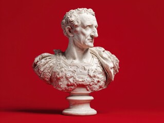 Obraz premium white marble bust of leader isolated on a red background