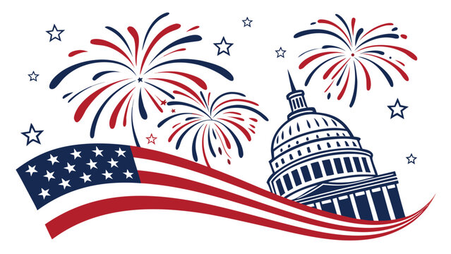 Statehood day celebration banner with fireworks and U S Capitol building US Capitol building