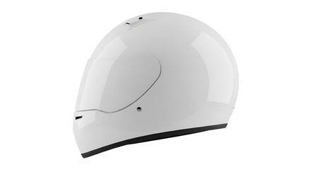 Glossy White Full Face Motorcycle Helmet With Tinted Visor and Ventilation Holes on a Clean White Background with Studio Lighting Highlights