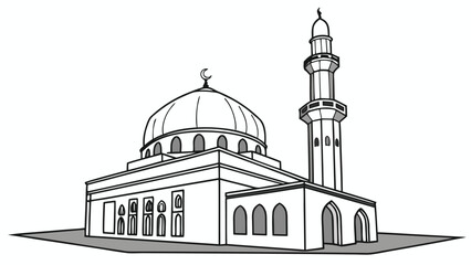 Mosque building with dome and minaret in black and white mosque architecture Islamic architecture © Stock Fire