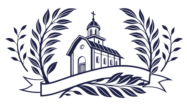 Romanian Orthodox Pentecost church banner with leafy wreath and empty scroll