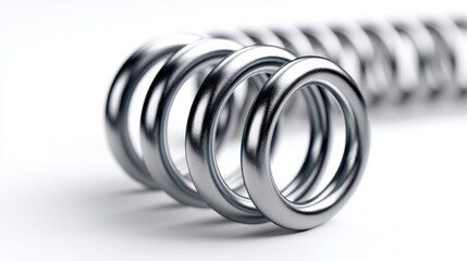 Coiled steel compression spring close-up, isolated on clean white background, suitable for industrial and automotive product design 