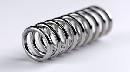 Coiled steel compression spring close-up, isolated on clean white background, suitable for industrial and automotive product design 