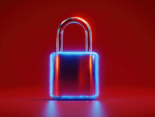 Fototapeta premium neon blue digital lock security concept isolated on a red background
