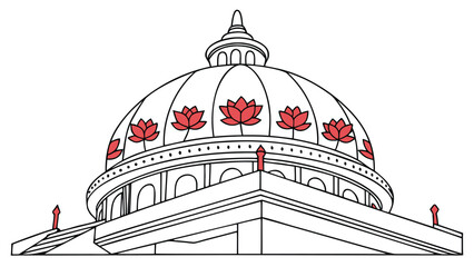 Temple dome with red lotus flowers and spire architecture © SnappyDesigns