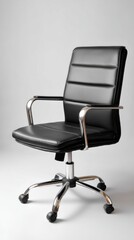 Modern black office chair with chrome base isolated on clean background, great for home office and modern workspace themes 