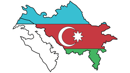 Fototapeta premium Map of Azerbaijan with national flag overlay country geography
