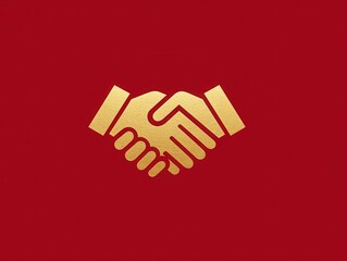 Obraz premium golden handshake icon isolated on a red background