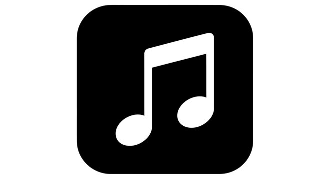 Black music note icon on white background