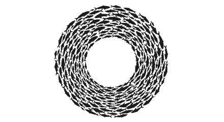 Circular School of Fish Swirling in Unity, Abstract Marine Life Pattern