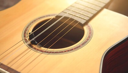 Fototapeta premium Close-up of Acoustic Guitar Strings and Sound Hole.