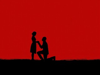 Obraz premium black silhouette proposal scene isolated on a red background
