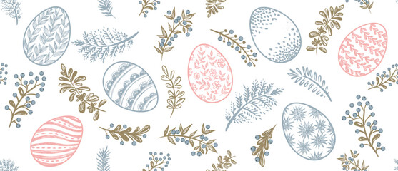 Seamless easter eggs pattern on white	
