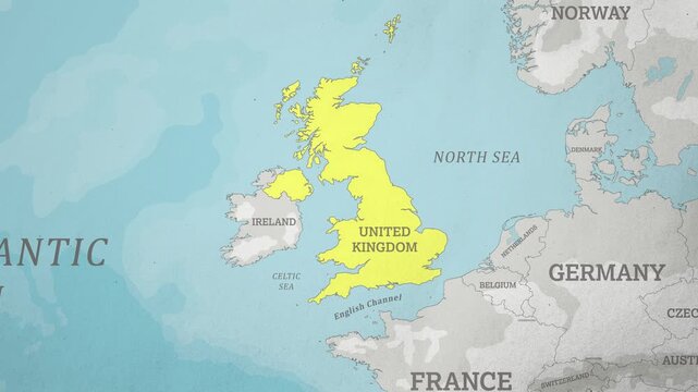 Basemap with a Zoom of the United Kingdom - UK Highlighted in Yellow.