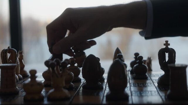 Middle Aged and Senior Businessmen Playing Chess for Money and Showing Wealth in Office