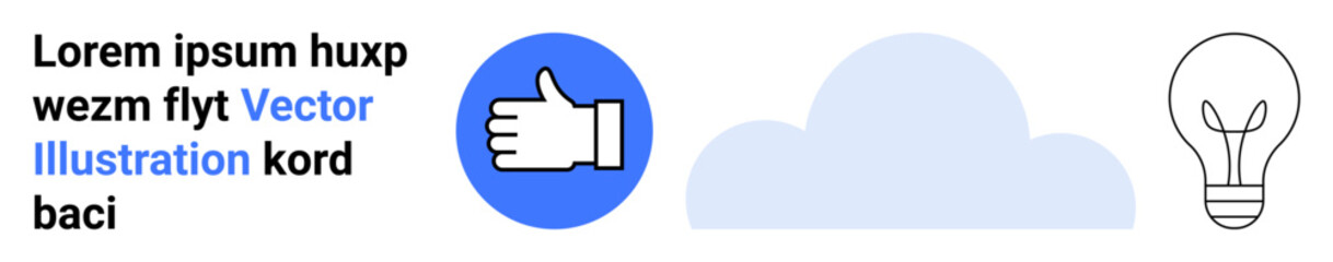Social media, creativity, technology, communication, innovation, brainstorming. Blue thumbs-up icon, neutral cloud shape and outline light bulb. Social media and creativity © robu_s