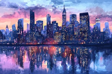 Fototapeta premium Modern Downtown Skyline at Twilight