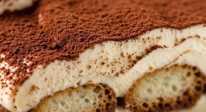 Delicious tiramisu dessert layered with ladyfingers and cocoa powder