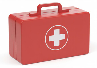 Obraz premium Red First Aid Kit with White Cross Symbol medical emergency